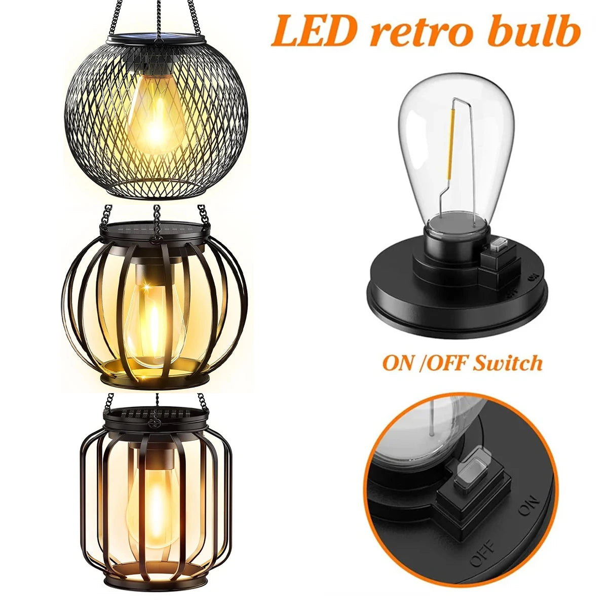 Solar LED Lantern Light – Retro Hanging Outdoor Waterproof Decor
